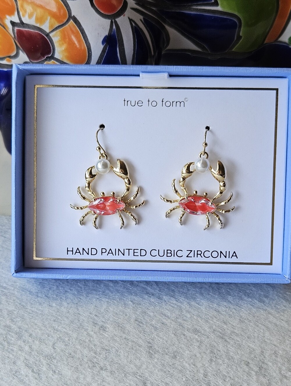 True To Form Gold and Pink Crab With Faux Pearl Earrings